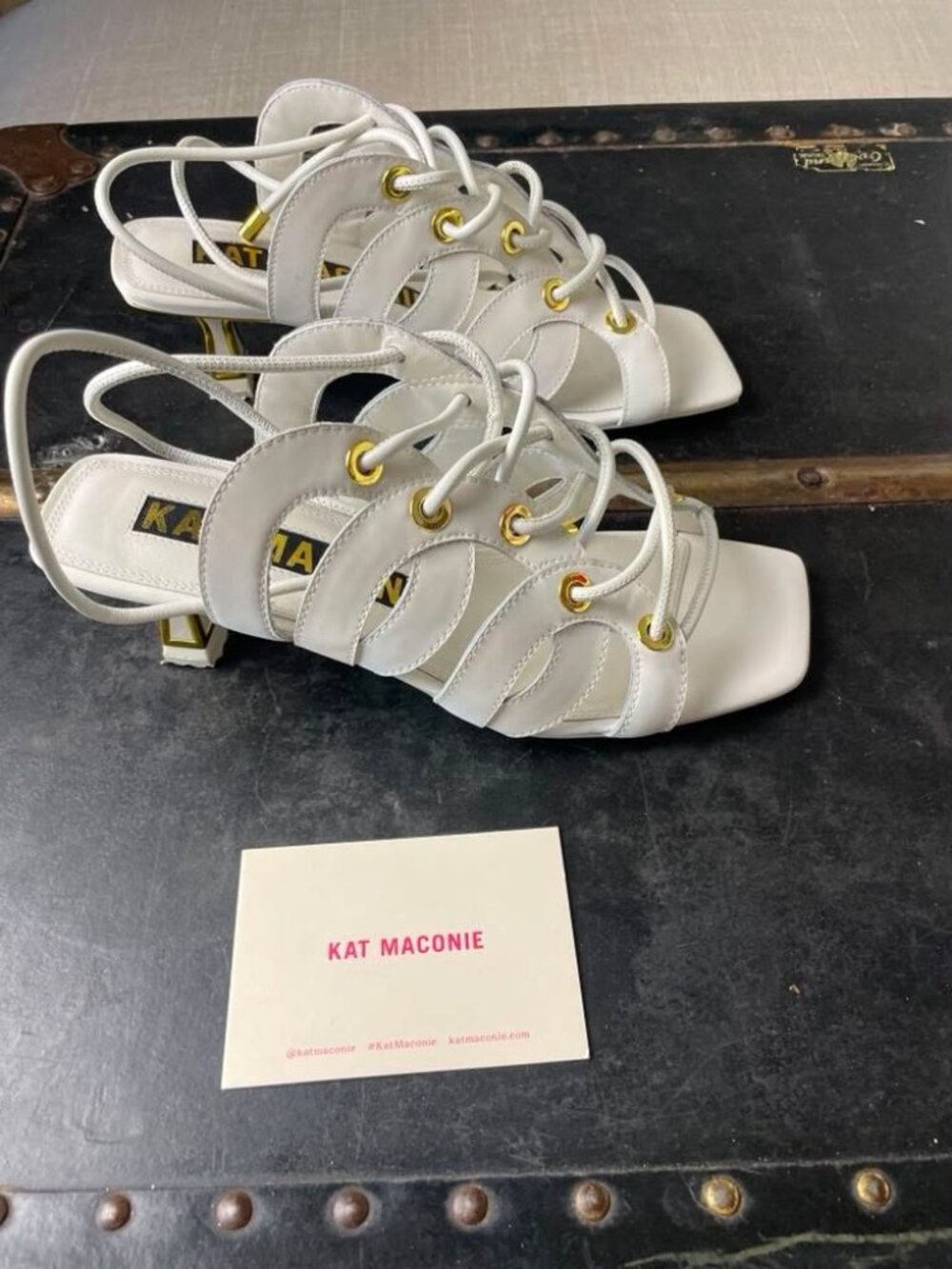 NIB Kat Maconie White & Gold Gladiator Lace Up Heels size 8.5